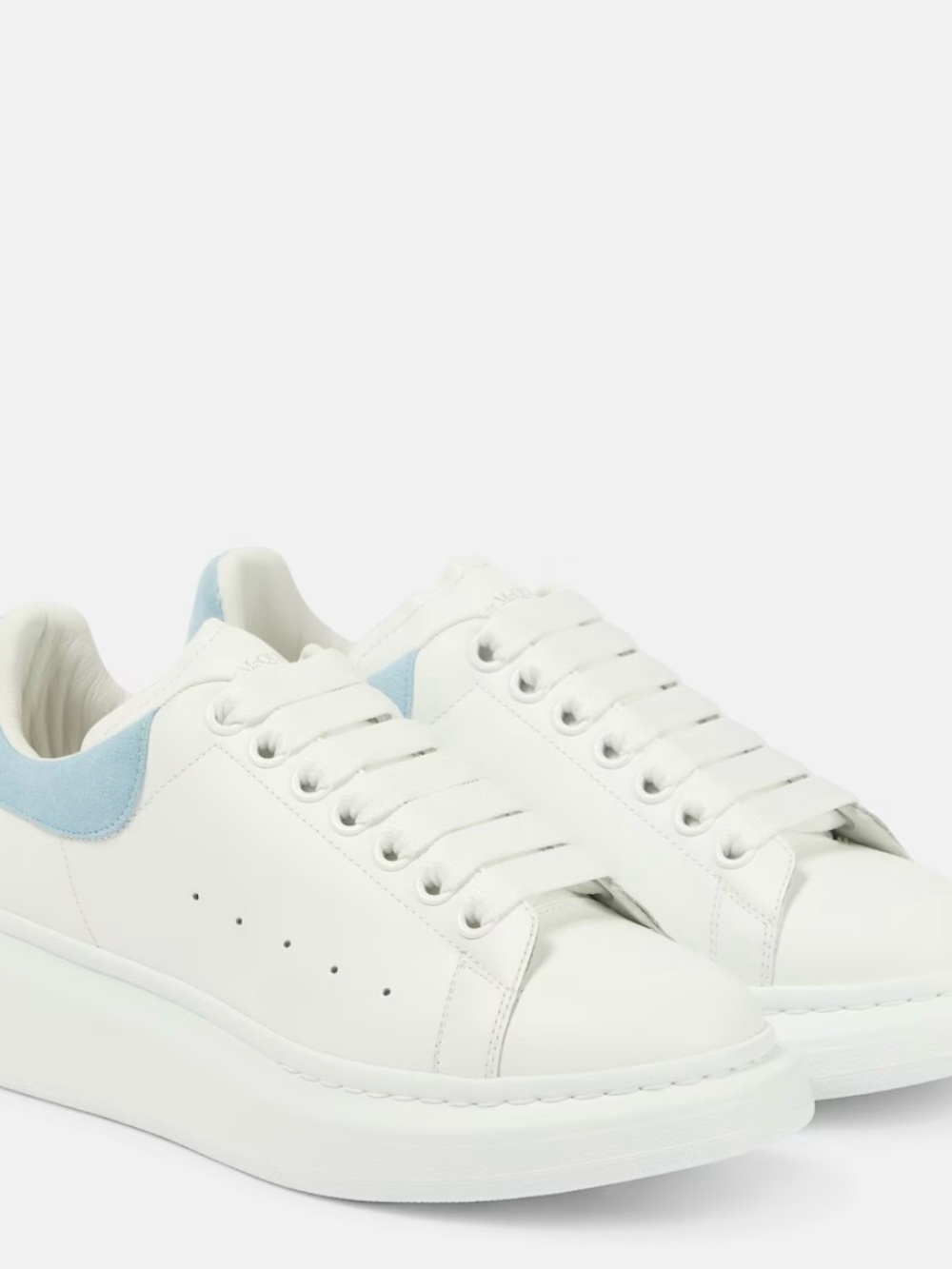 Alexander McQueen White Leather Sneakers with Light Blue Heel Tab (Used)